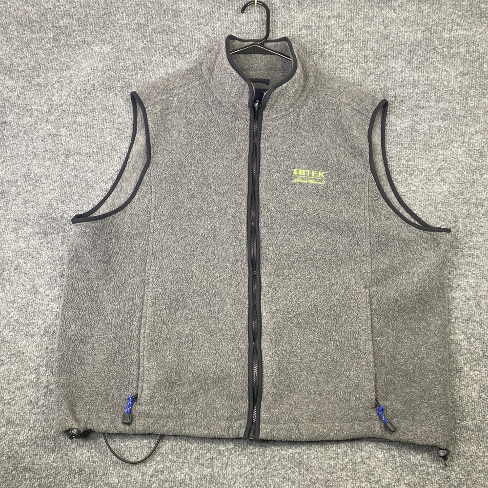 Vintage EBTEK Eddie Bauer Fleece Vest Mens XL Gray Full Zip Mock Neck USA Made